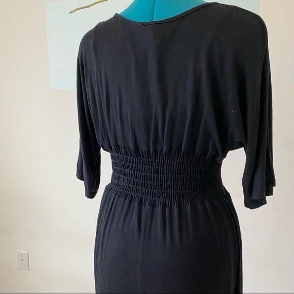 Black Floral Hawaiian Maxi Dress Womens Small White Flowers Cover-up - Picture 7 of 11